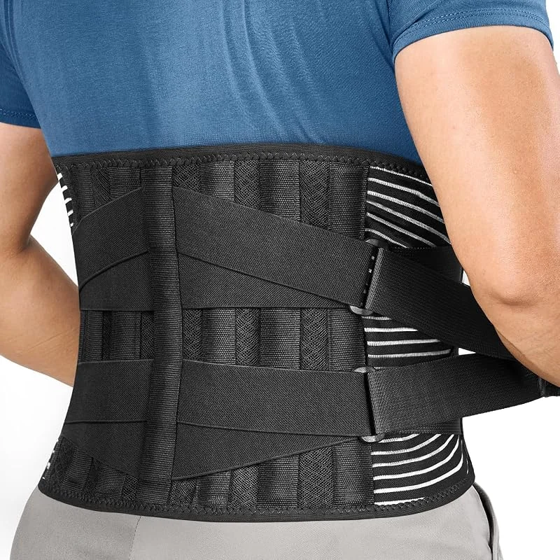 FREETOO Cinto lombar para homem e mulher com 6 varetas de suporte, Cinto Lombar com Duplo Ajuste, Respirável Faixa Lombar Homem Trabalho (XL(cintura:45, 3''-55, 1'')) — Aquecimento