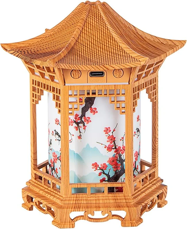 Difusor de aroma, linterna china, difusor de aceites esenciales y luz nocturna, humidificador de habitación de 160 ml con modos de niebla duales, LED cálido, frío, grano de madera claro