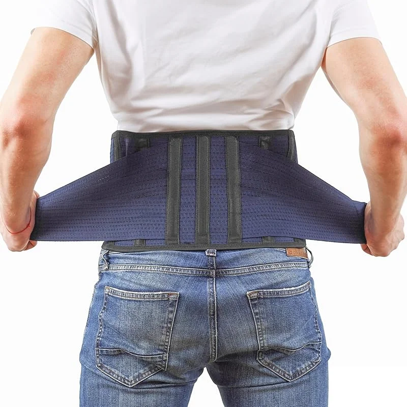 AVESTON Suporte de costas para aliviar a dor nas costas - fino respirável rígido com 6 nervuras cinto de suporte a coluna lombar ajustável para homens, mulheres (M) — Roupa aquecida