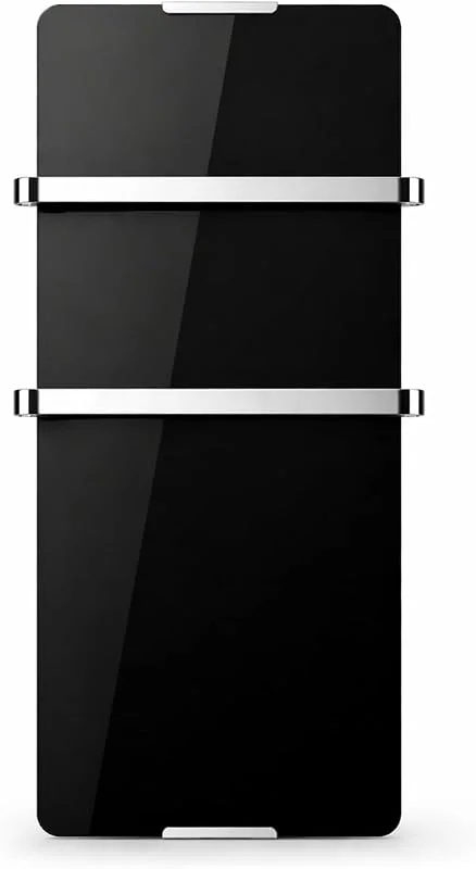 CHEMIN'ARTE Toalheiro elétrico para casa de banho 600 W, preto, radiador toalheiro elétrico baixo consumo IP24 - 2 toalheiros de aço inoxidável — Aquecimento