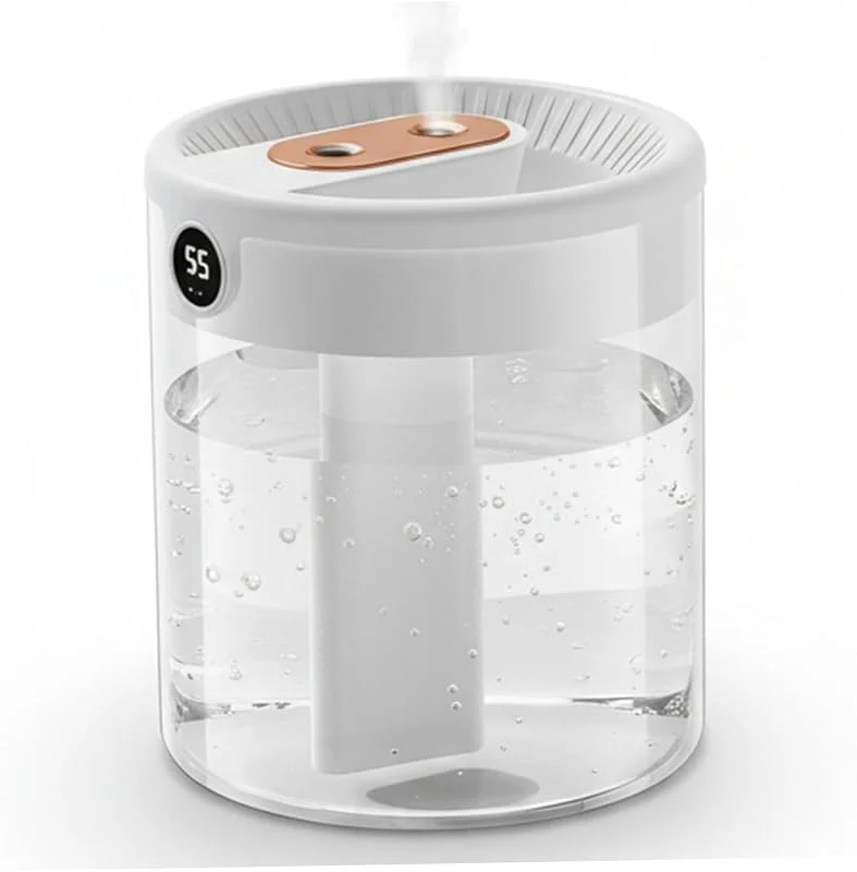 Humidificador de habitación Humidificador de niebla fría dual de 2 L con pantalla digital Luz nocturna para la oficina en el hogar Modos de niebla ajustables Operación silenciosa (blanco)