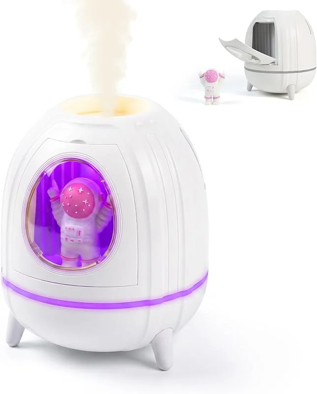 Humidificador para dormitorio de bebé – Humidificadores de niebla fría con luz nocturna tipo C, mini humidificador de aire tipo C, 2 modos de nebulización, efecto de llama de 7 colores, apagado