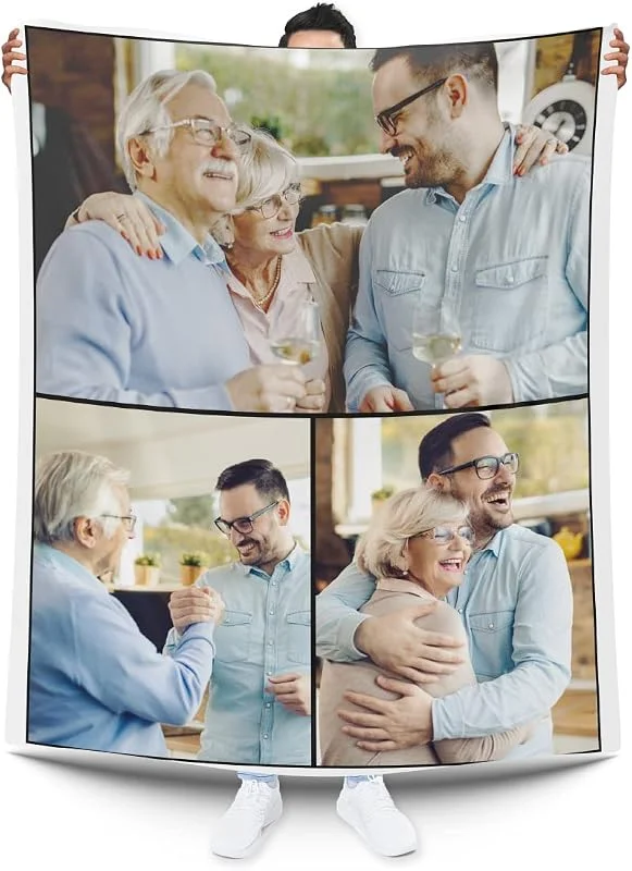 Cobertor personalizado colagem. Manta personalizada com foto e texto, E&B S (três imagens) — Aquecimento