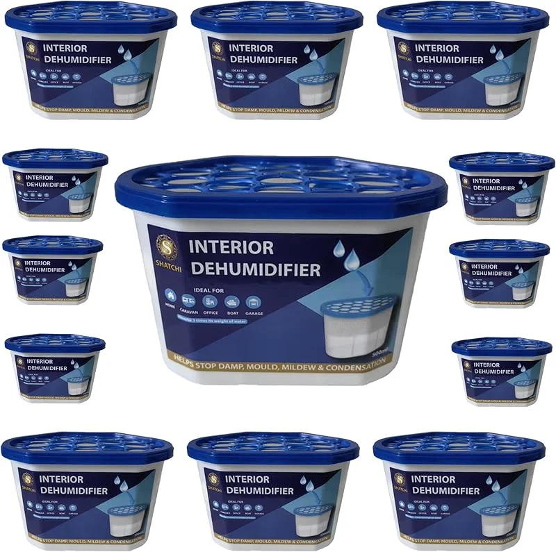 Banheiras desumidificadoras de 500 ml, embalagem de 10 unidades para eliminar a humidade, mofo, humidade em casa, cozinha, armário, quarto, caravana, escritório, garagem, casa de banho, cor azul — Humidificador