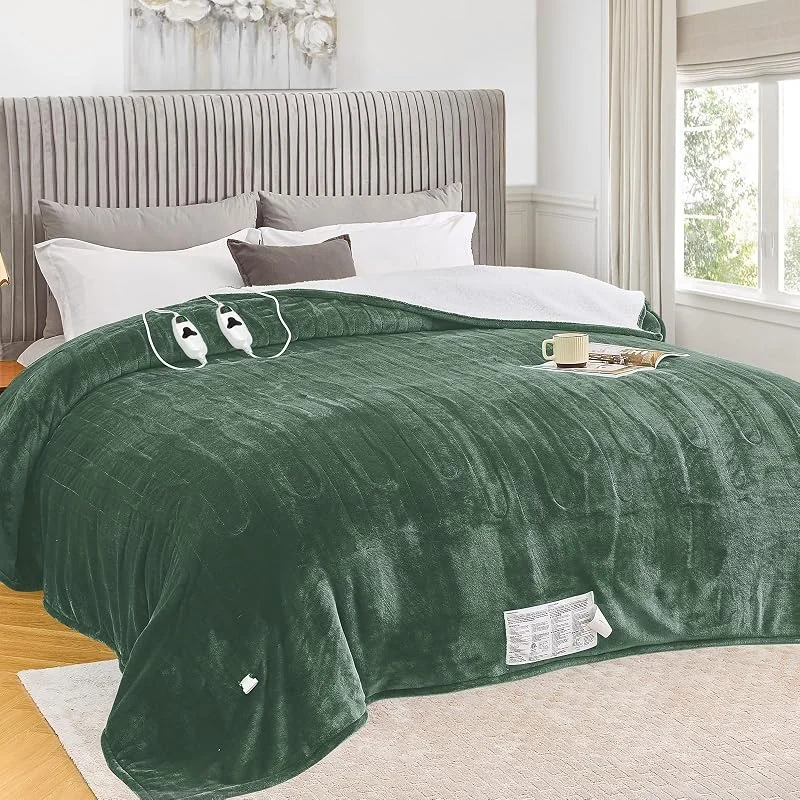 greenoak Manta térmica elétrica tamanho King de 100 x 90 polegadas, controlo duplo, manta de aquecimento com 10 níveis, 1, 2, 4, 6, 8 horas, proteção contra sobreaquecimento e desligamento automático