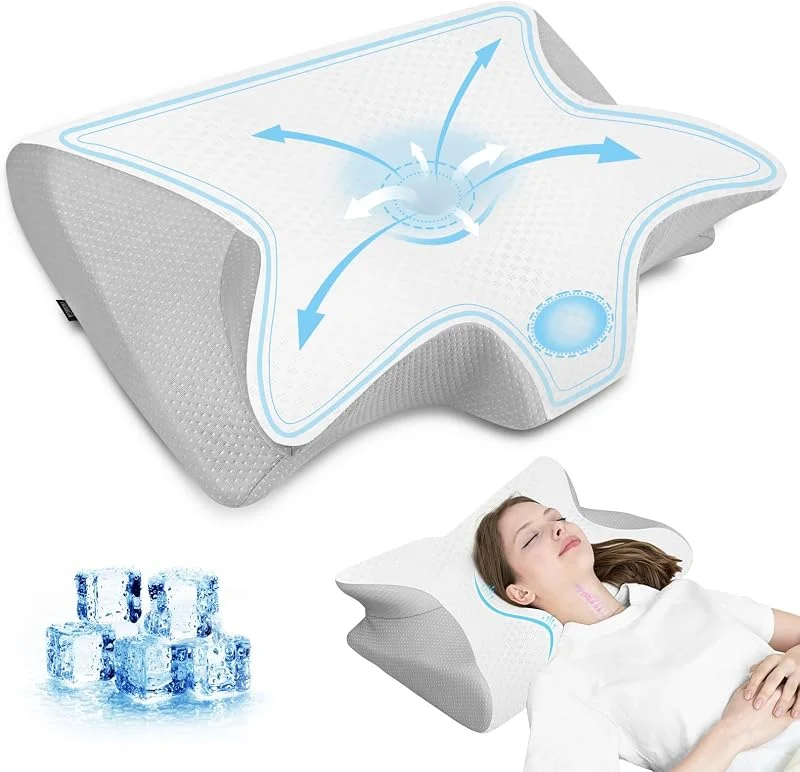 HOMCA Almofada cervical 2 em 1 espuma de memória, branco cinzento 60 x 40 x — Aquecimento