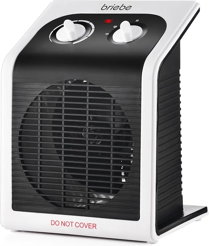 briebe Aquecedor Ventilador Elétrico Portátil, 2000W, Termoventilador para Banheiro 2 Níveis de Potência, Ar Frio, Quente, Termostato de Baixo Consumo, para Espaços até 20m², Preto, Branco — Aquecimento