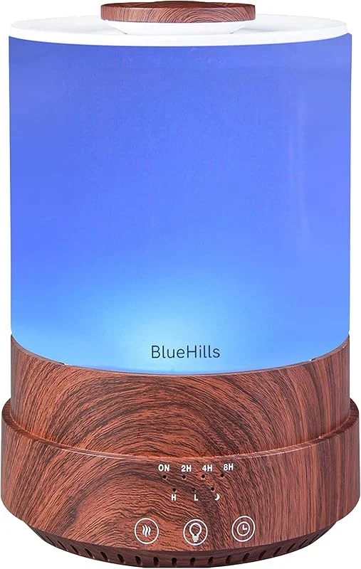 BlueHills 2500 ml XL difusor de óleo essencial humidificador de aroma com temporizador para decoração de casa grande quartos de bebé enorme capacidade de 2, 5 l longo prazo com luzes grão de madeira escuro - F003