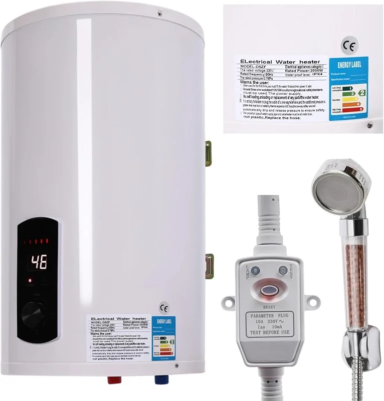 Reservatório elétrico de água quente de 220 V (30 l, proteção contra fugas, chuveiro prático, indicador de temperatura, 25 a 75 °C) – 2000 W, aquecedor de água para tanque, aquecedor de água — Aquecimento