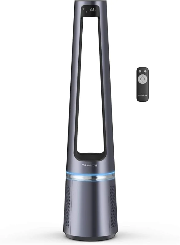 Rowenta Purificador de ar e ventilador 2 em 1, 12 velocidades, oscilação, filtra partículas finas até 99, 95%, silencioso, comando à distância, prata, Eclipse, QU5030 — Humidificador