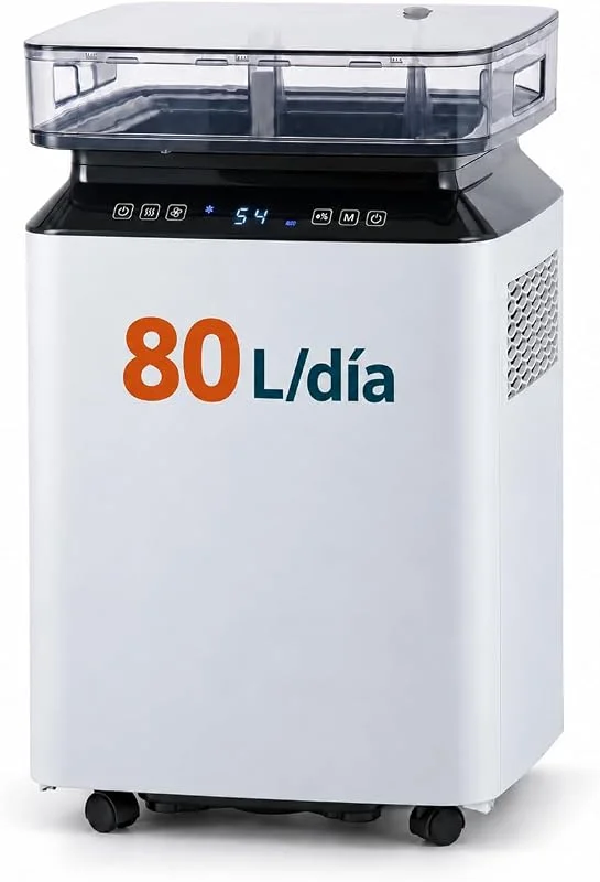 Kalopsia Desumidificador Elétrico de Humidade: 80L, Dia Automático, Tanque 8L + Bomba 5M Contínuo, Silencioso 46dB 170m², Secagem de Roupa, Quarto Banheiro Porão Armazém Casa Industrial — Humidificador