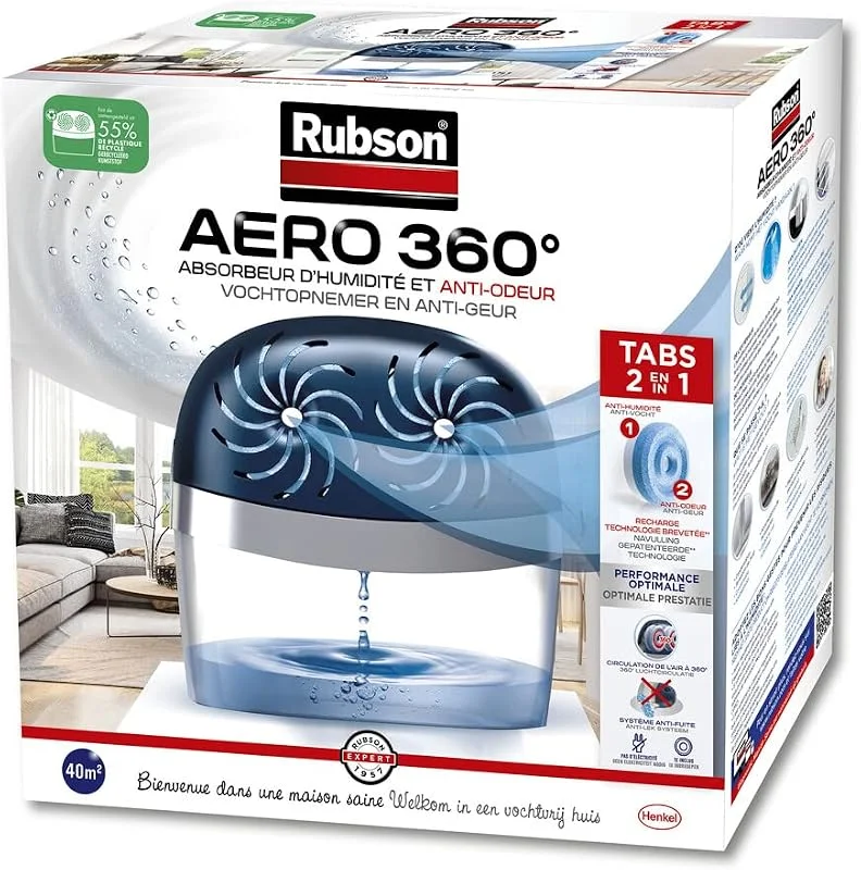 Rubson Aero 360º Stop Absorvedor de humidade (40 m²), 2 recargas de 450 g incluídas — Humidificador
