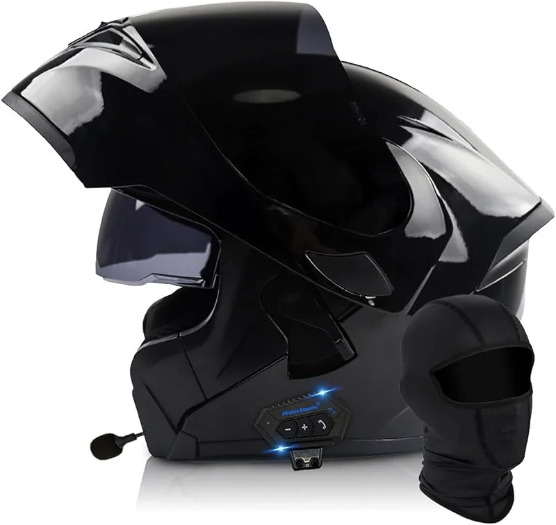 Capacete integral ajustável para motocicleta, modular com Bluetooth dupla viseira dobrável com certificação ECE, para homem e mulher, com auriculares Bluetooth — Cozinha e lar