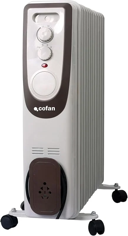 Cofan Radiador de óleo, cor: branco, 11 elementos, termóstato ajustável, segurança anti-incêndio, controlo anti-capotagem, rodas giratórias, ideal para 25 m2 — Aquecimento